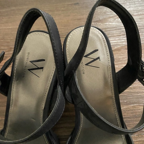 Worthington sz 8.5 Black Chunky Block Heel Sandals Ankle Strap Open Shoes‎ - Picture 3 of 8